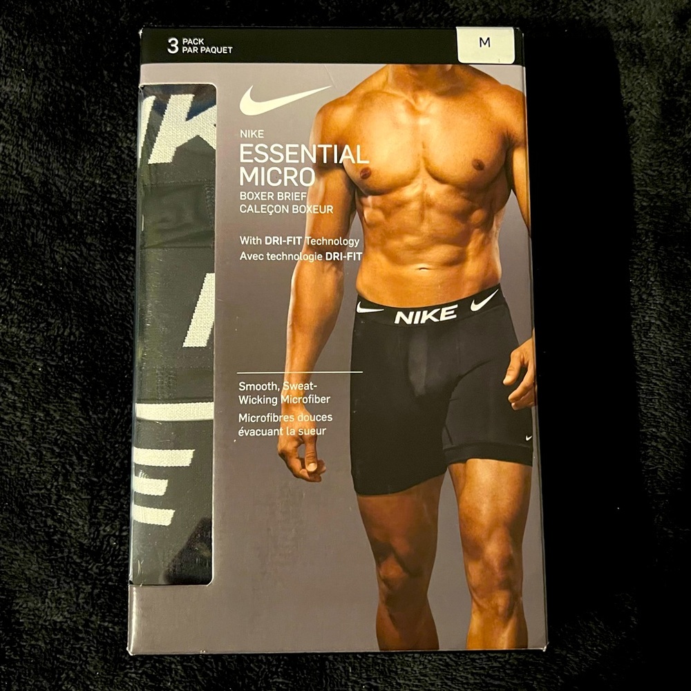 NIKE ESSENTIAL MICRO BOXER BRIEFS (Black/Mediums) With DRI-FIT Technology 3-pack